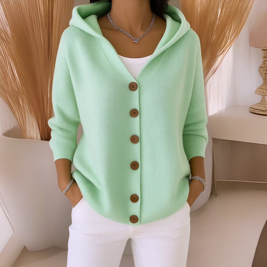 Dames cardigan med hætte – moderne strikjakke
