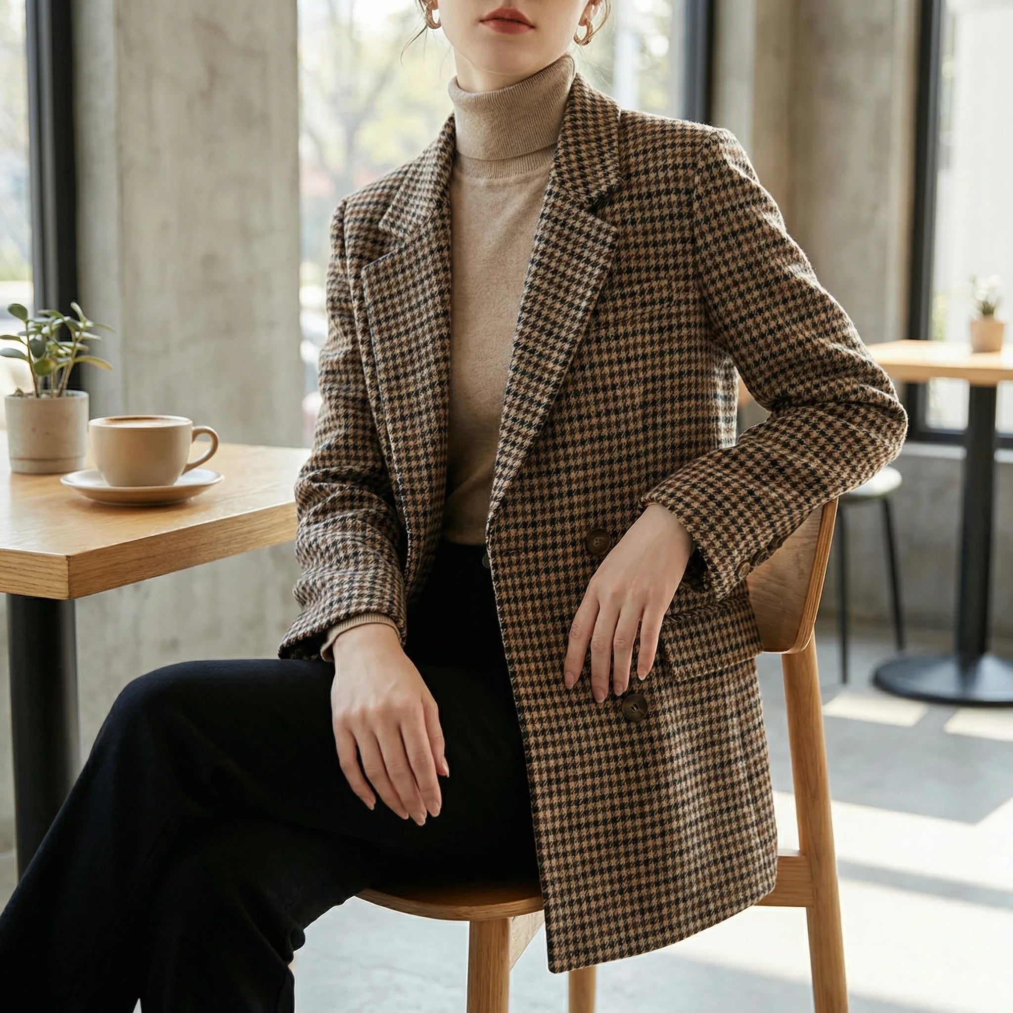 Blazer til damer | Ternet blazer med lange ærmer og afslappet fit