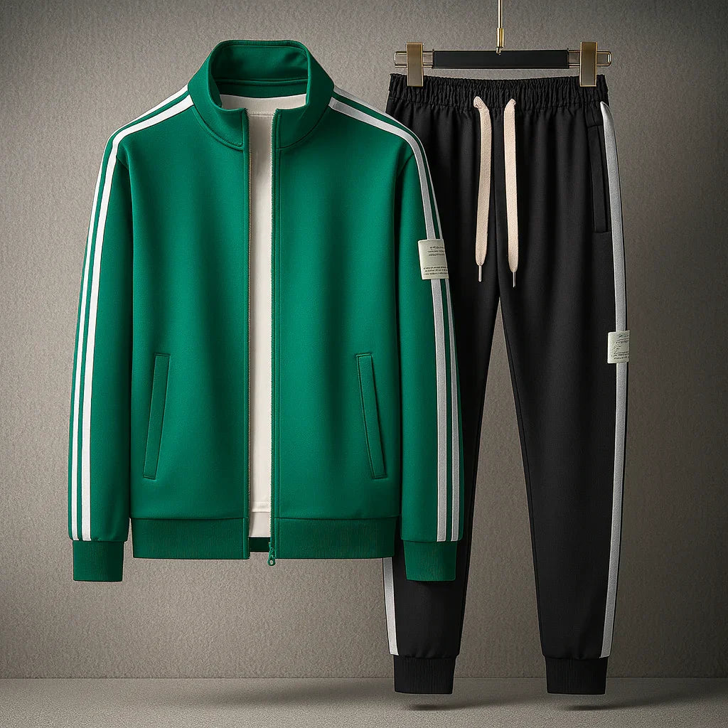 Herre træningsdragt | Sporty tracksuit med lynlås og stribedesign