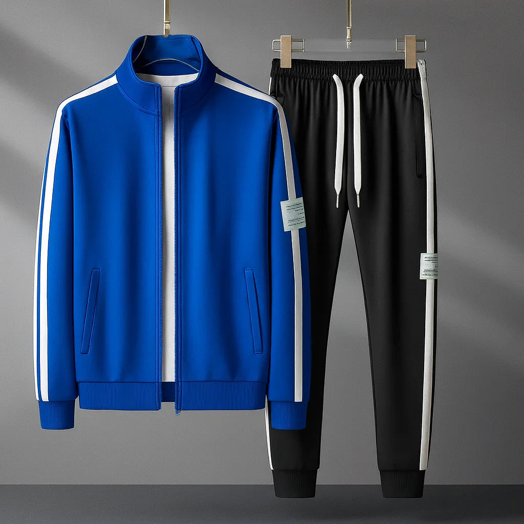 Herre træningsdragt | Sporty tracksuit med lynlås og stribedesign