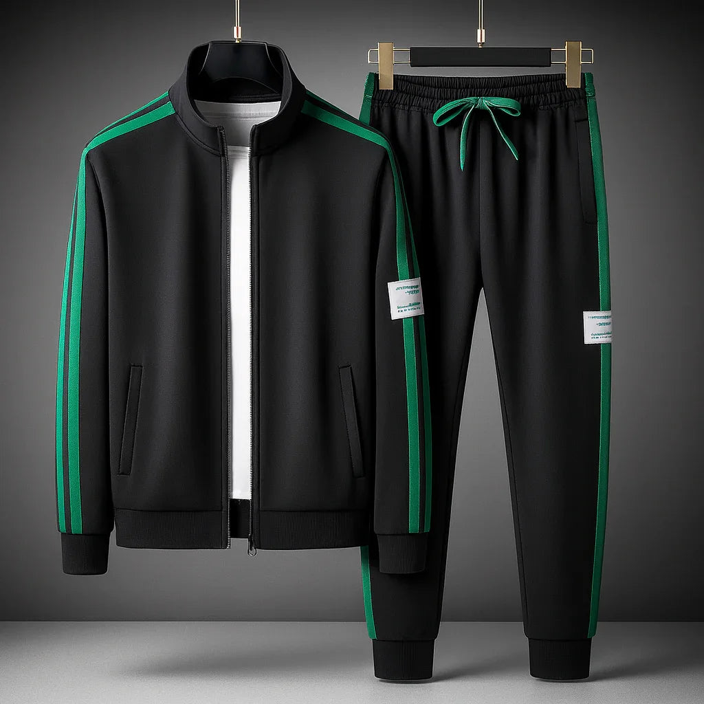 Herre træningsdragt | Sporty tracksuit med lynlås og stribedesign