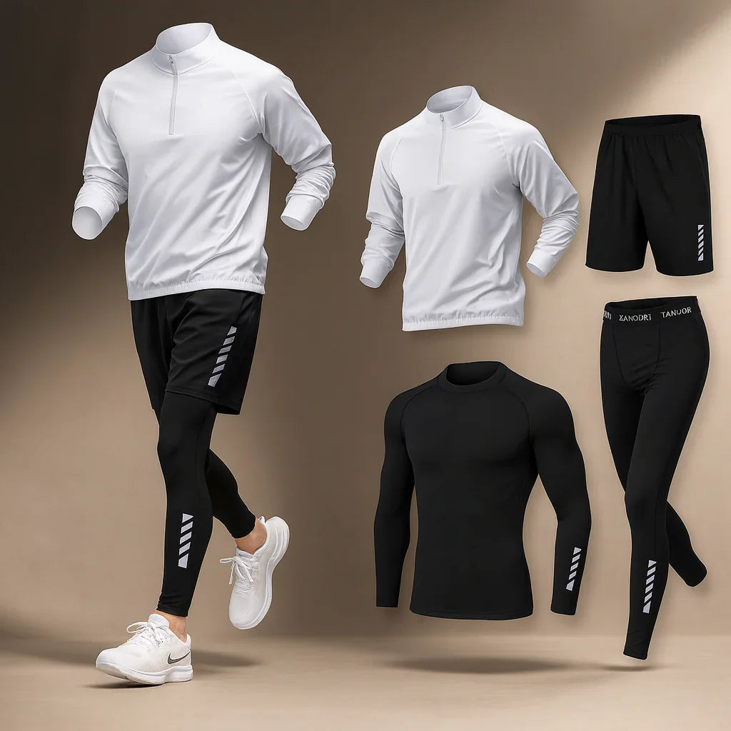 Herresportssæt 4-delt | Termotøj med tights og trøje