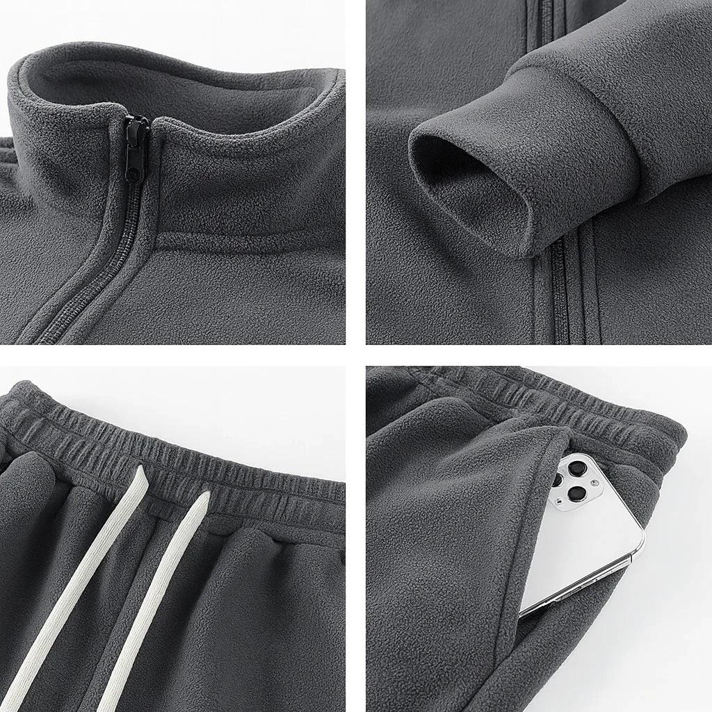 Herre fleece træningsdragt | Varmt sweatersæt med lynlås