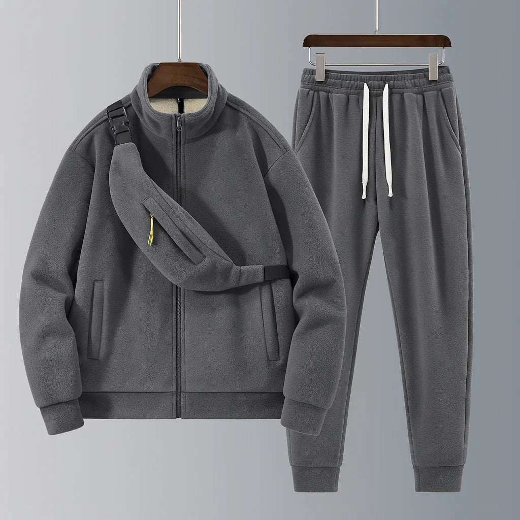 Herre fleece træningsdragt | Varmt sweatersæt med lynlås