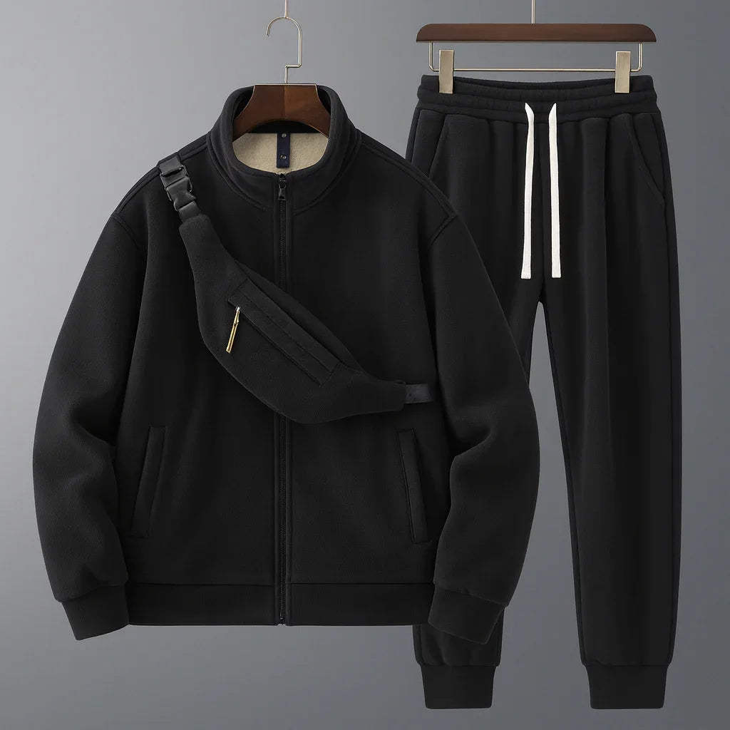 Herre fleece træningsdragt | Varmt sweatersæt med lynlås