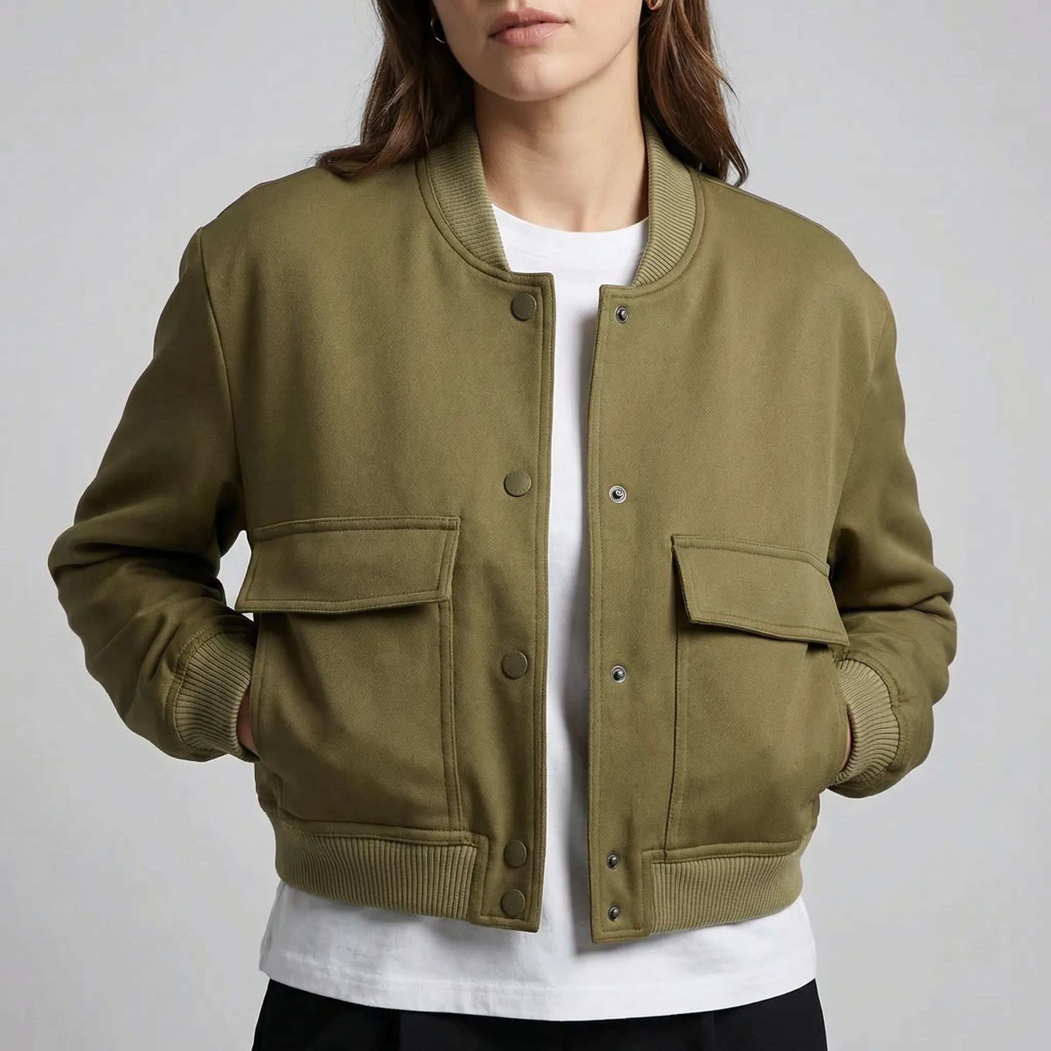 Dame bomberjakke | Cropped varsityjakke med trykknapper