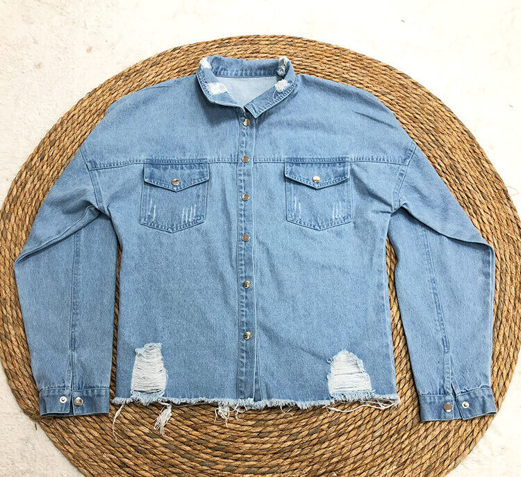 Dame denimjakke | Oversized denimjakke med knapper