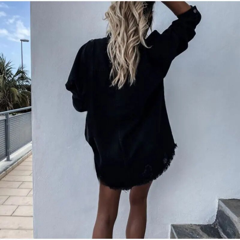 Dame denimjakke | Oversized denimjakke med knapper
