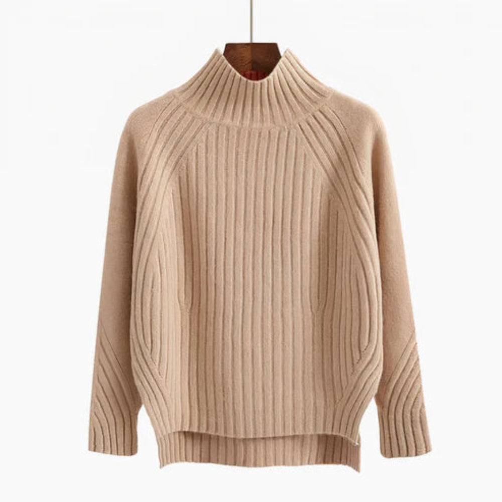 Dame ribstrikket rullekrave sweater til vinter 1