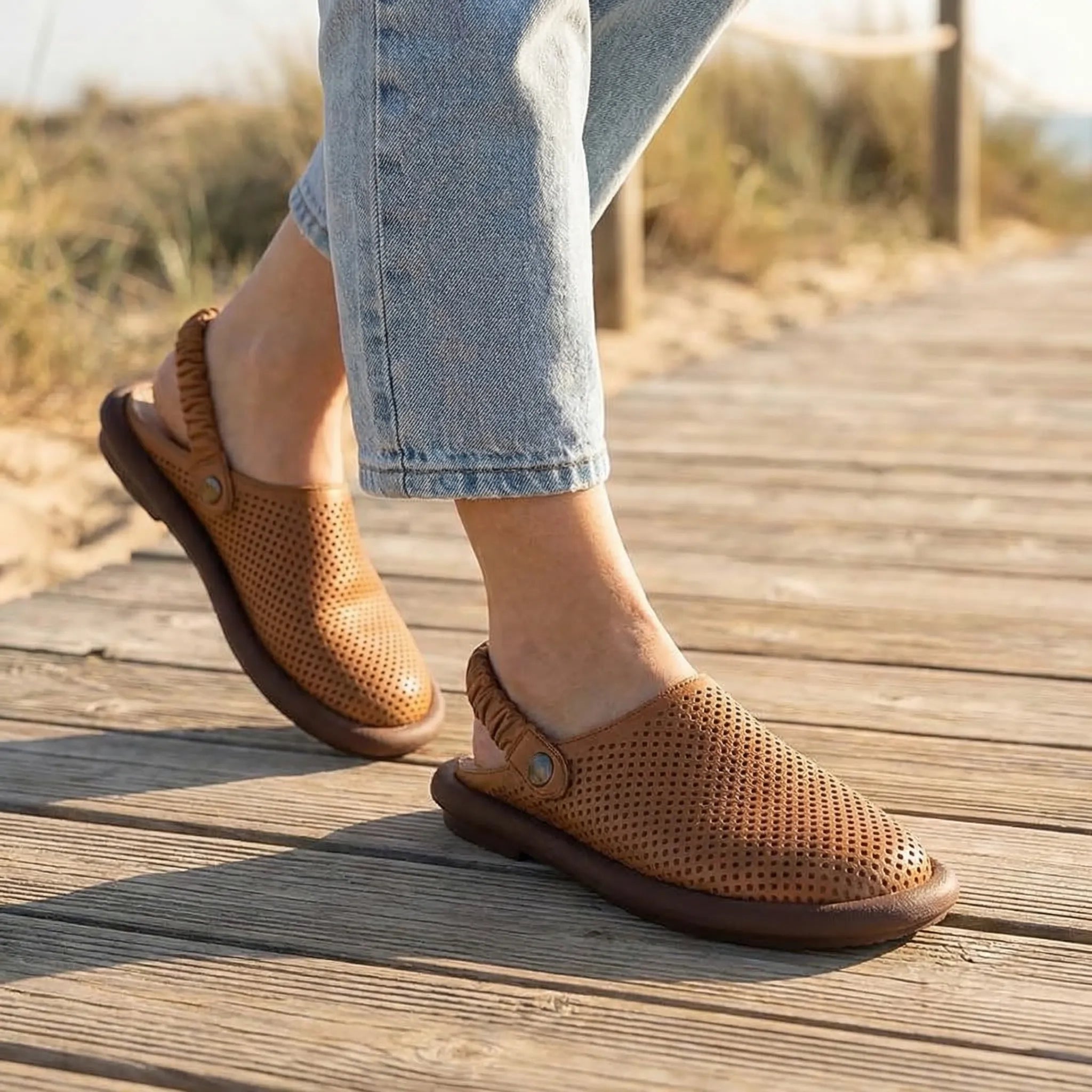 Chaussures sans lacets pour femme | Sabots confortables à perforations et bride