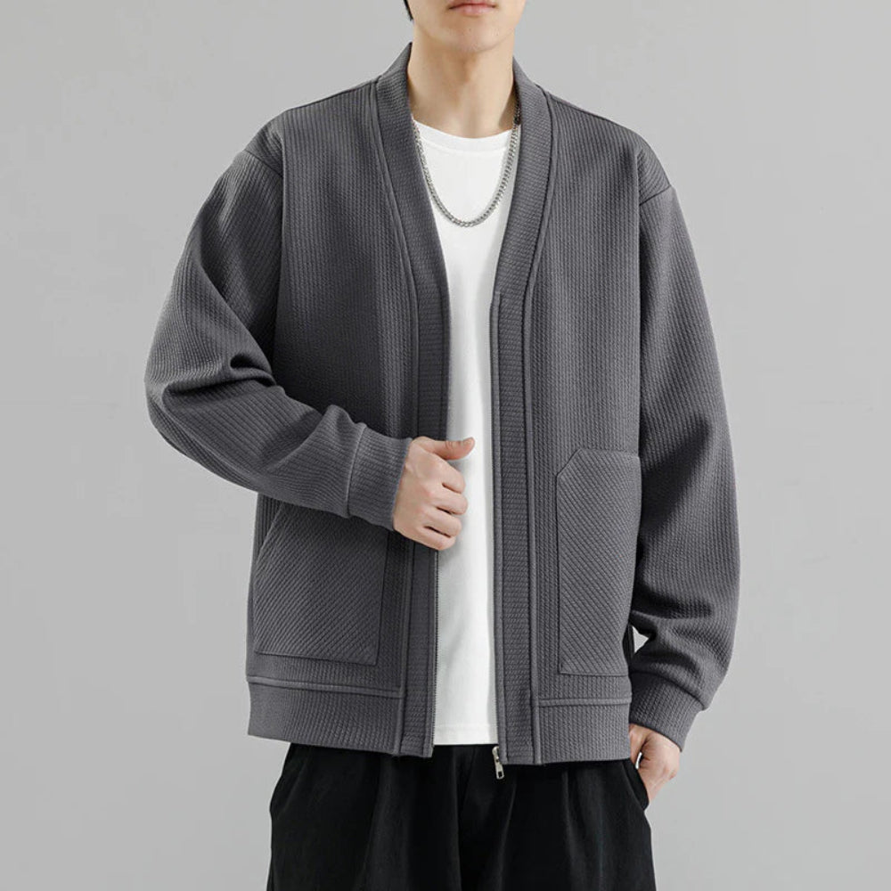 Herre cardigan | Strikket cardigan med lynlås og afslappet pasform