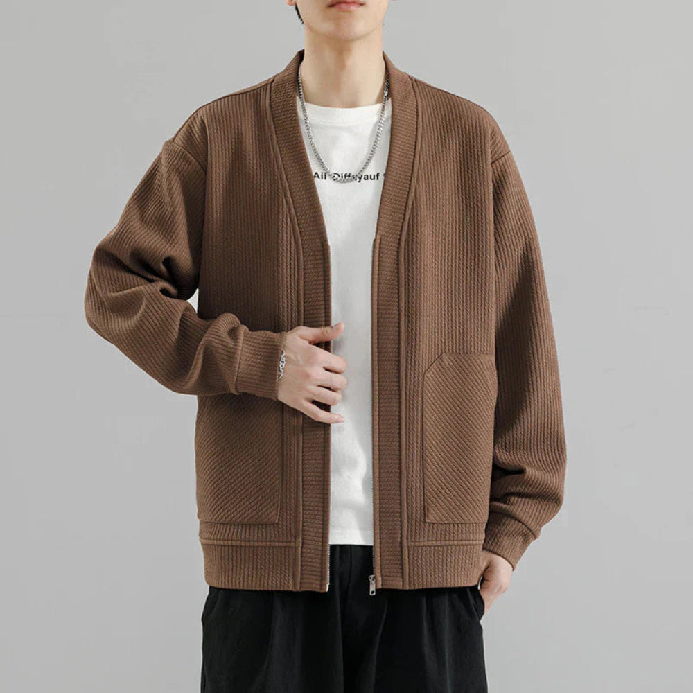 Herre cardigan | Strikket cardigan med lynlås og afslappet pasform