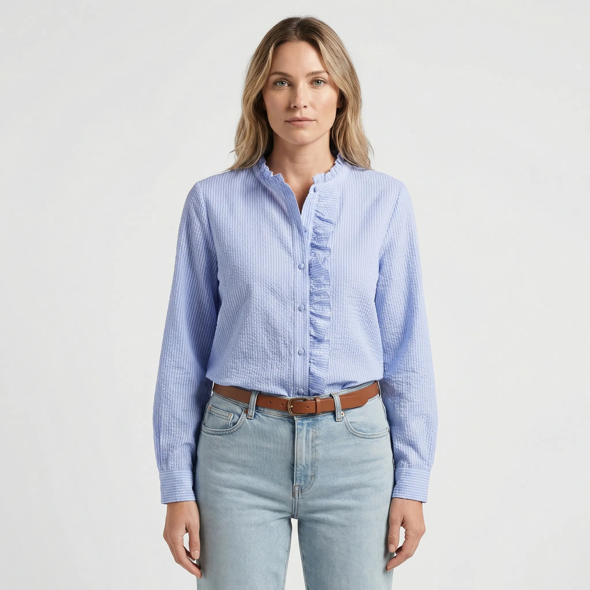 Flæse bluse dame | Figursyet bluse med lange ærmer