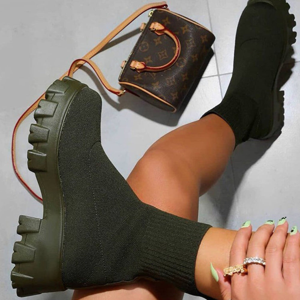 Chunky strikstøvler til kvinder med sokdesign