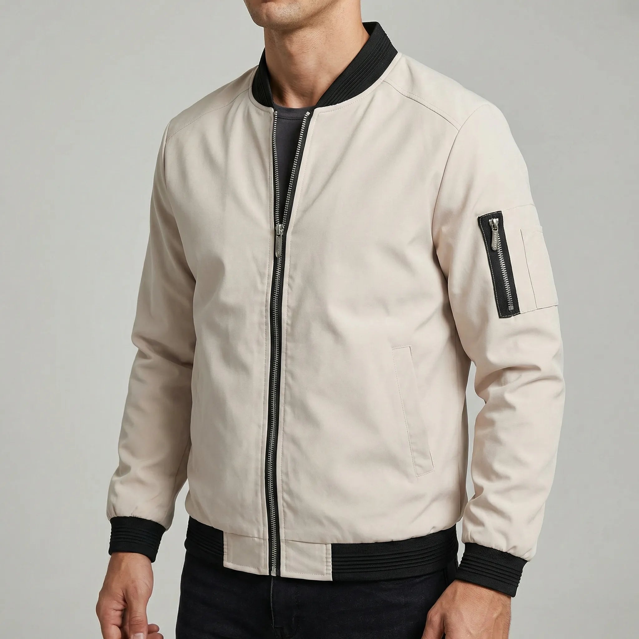 Herre bomberjakke | Let bomberjakke med ærmelomme og lynlås