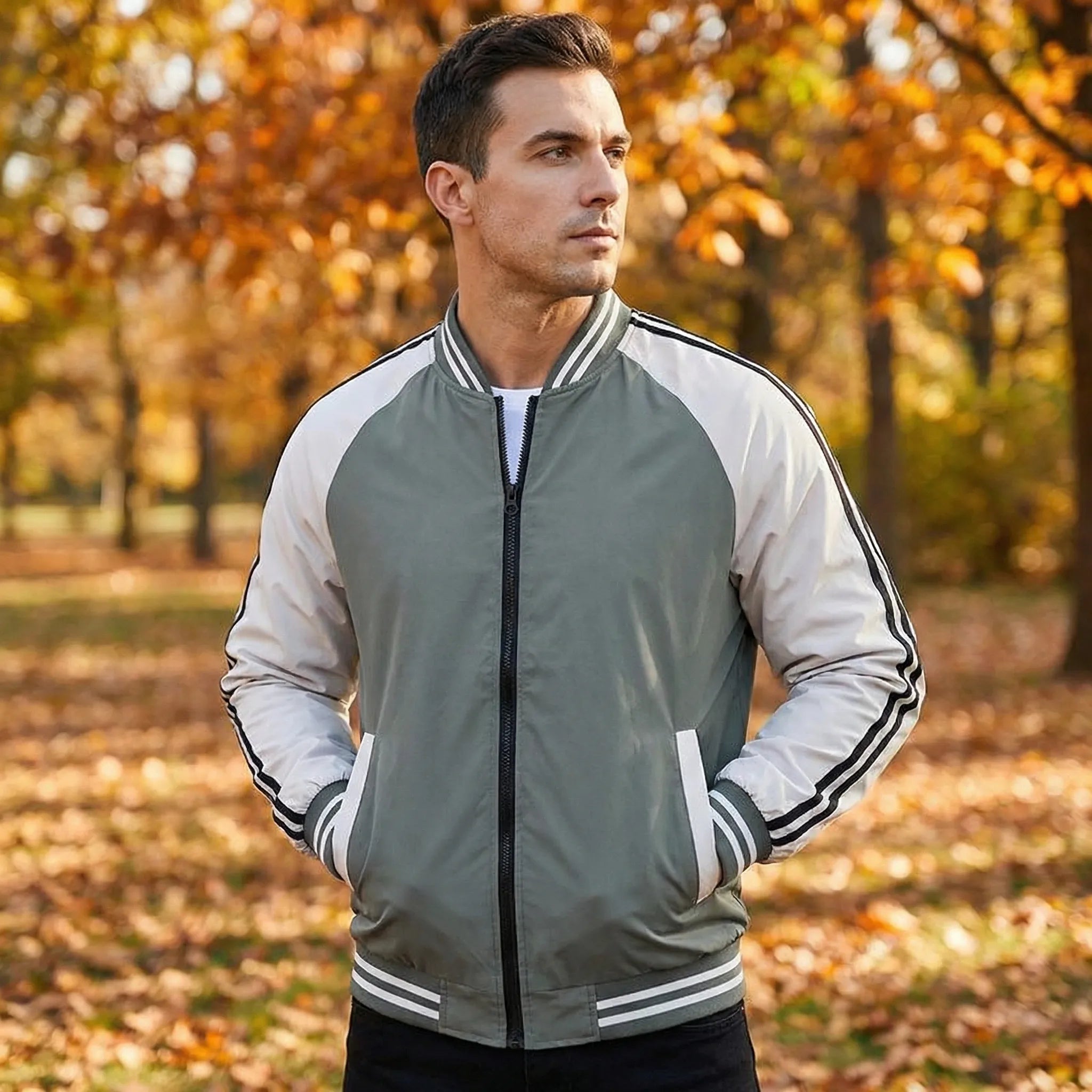 Herre bomberjakke | Let mellemlag med lynlås og sporty look