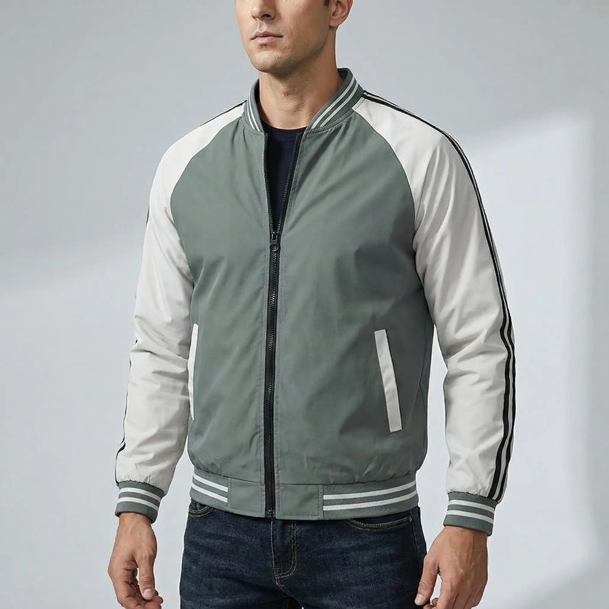 Herre bomberjakke | Let mellemlag med lynlås og sporty look