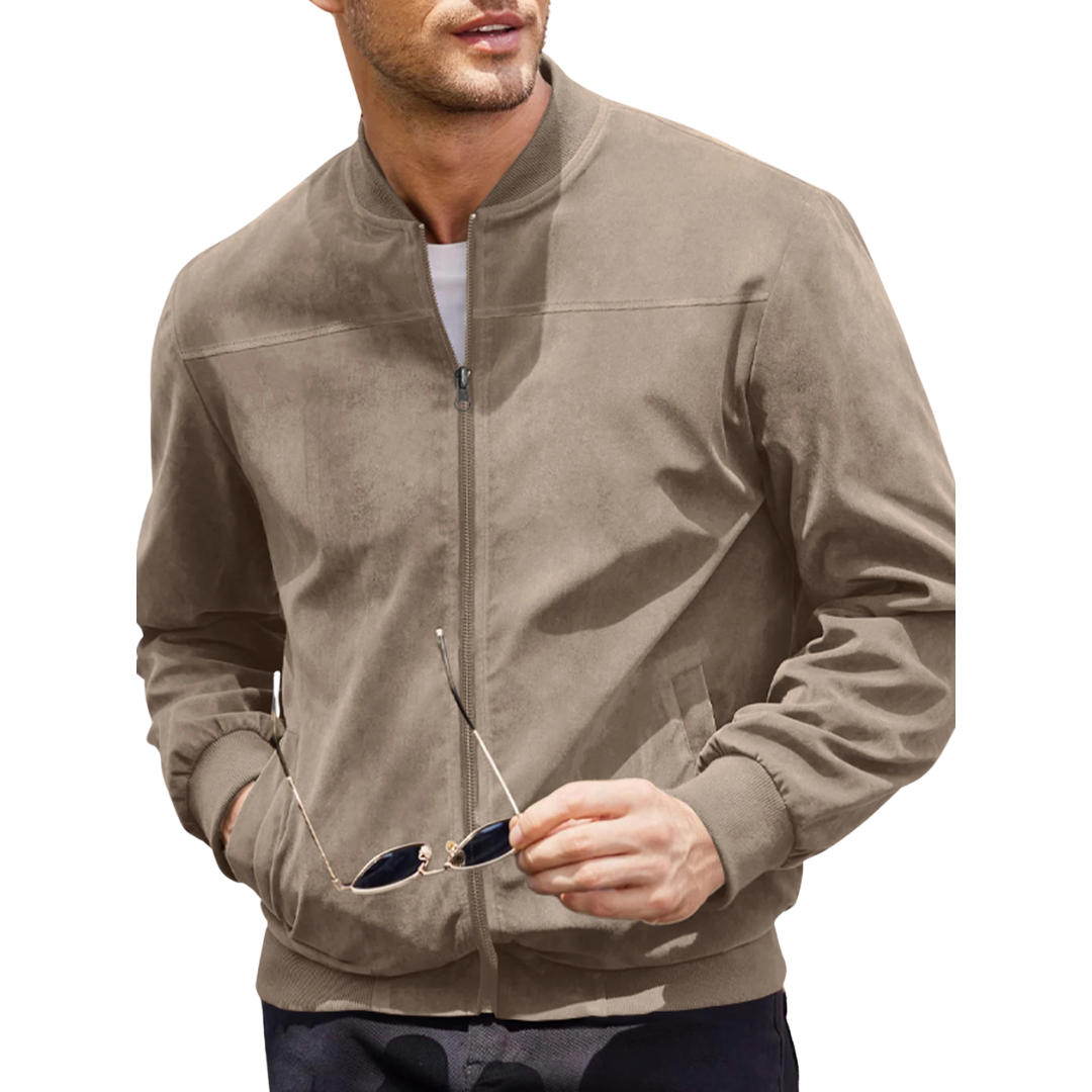 Veste mi-longue pour homme | Veste en velours avec fermeture éclair et aspect daim