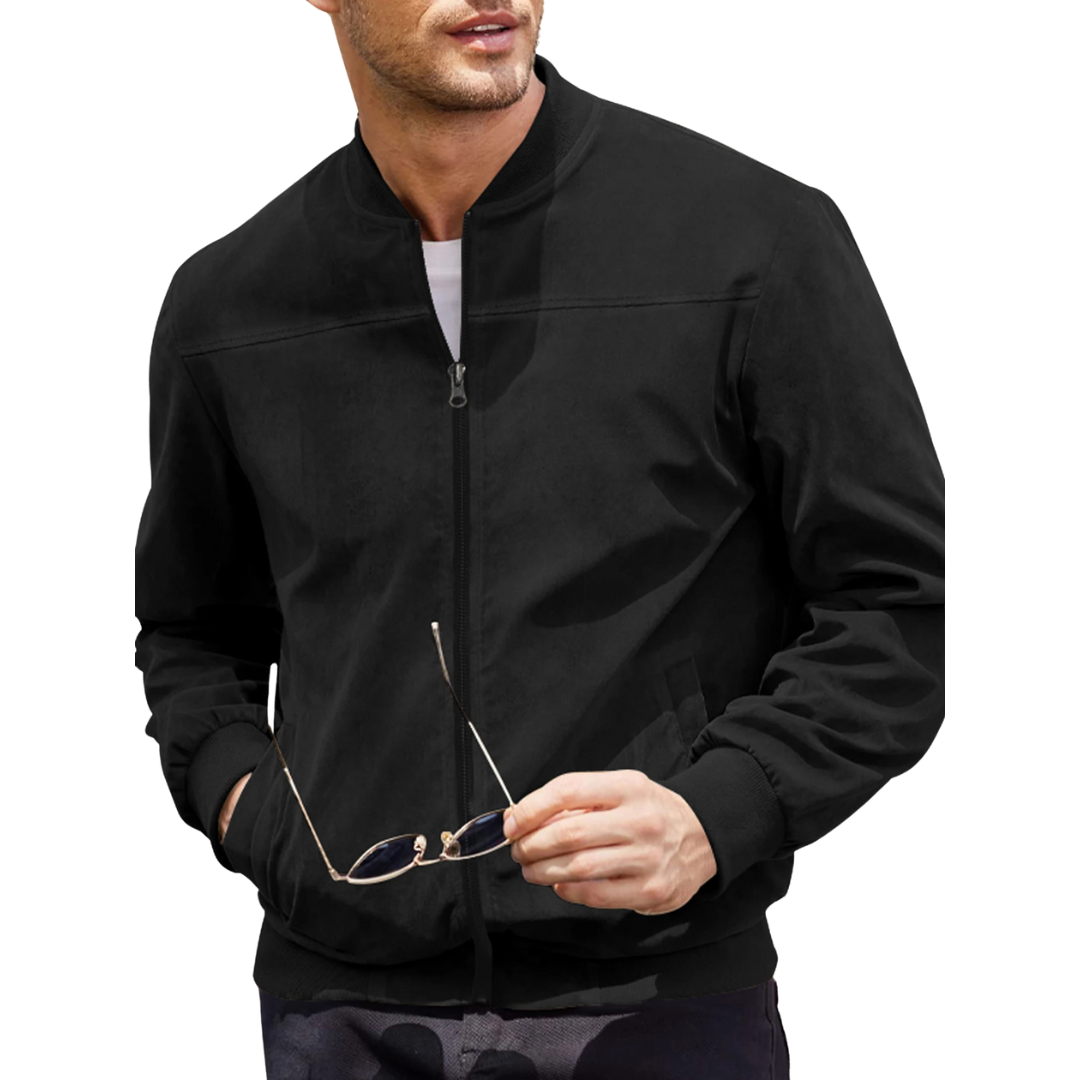 Veste mi-longue pour homme | Veste en velours avec fermeture éclair et aspect daim