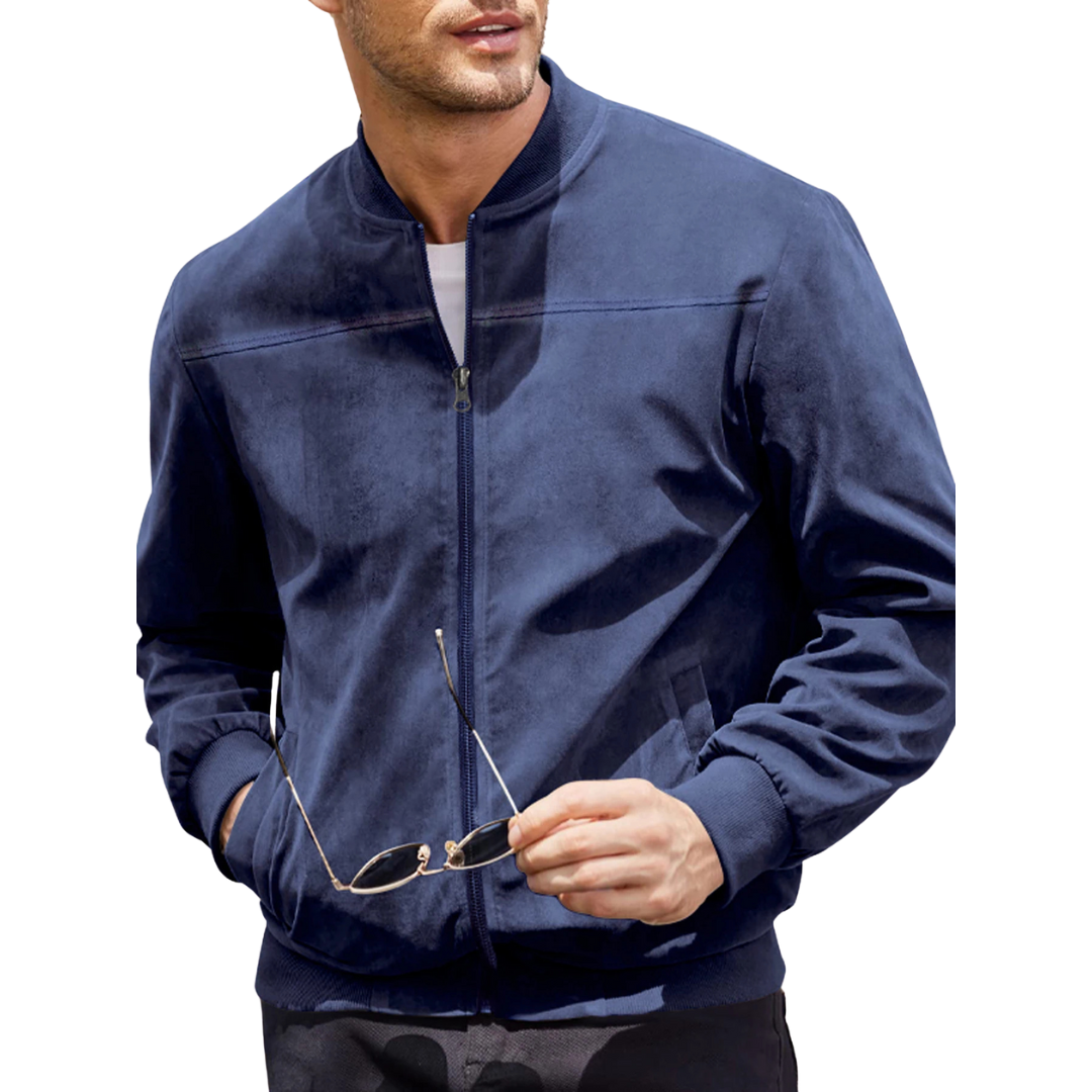 Veste mi-longue pour homme | Veste en velours avec fermeture éclair et aspect daim