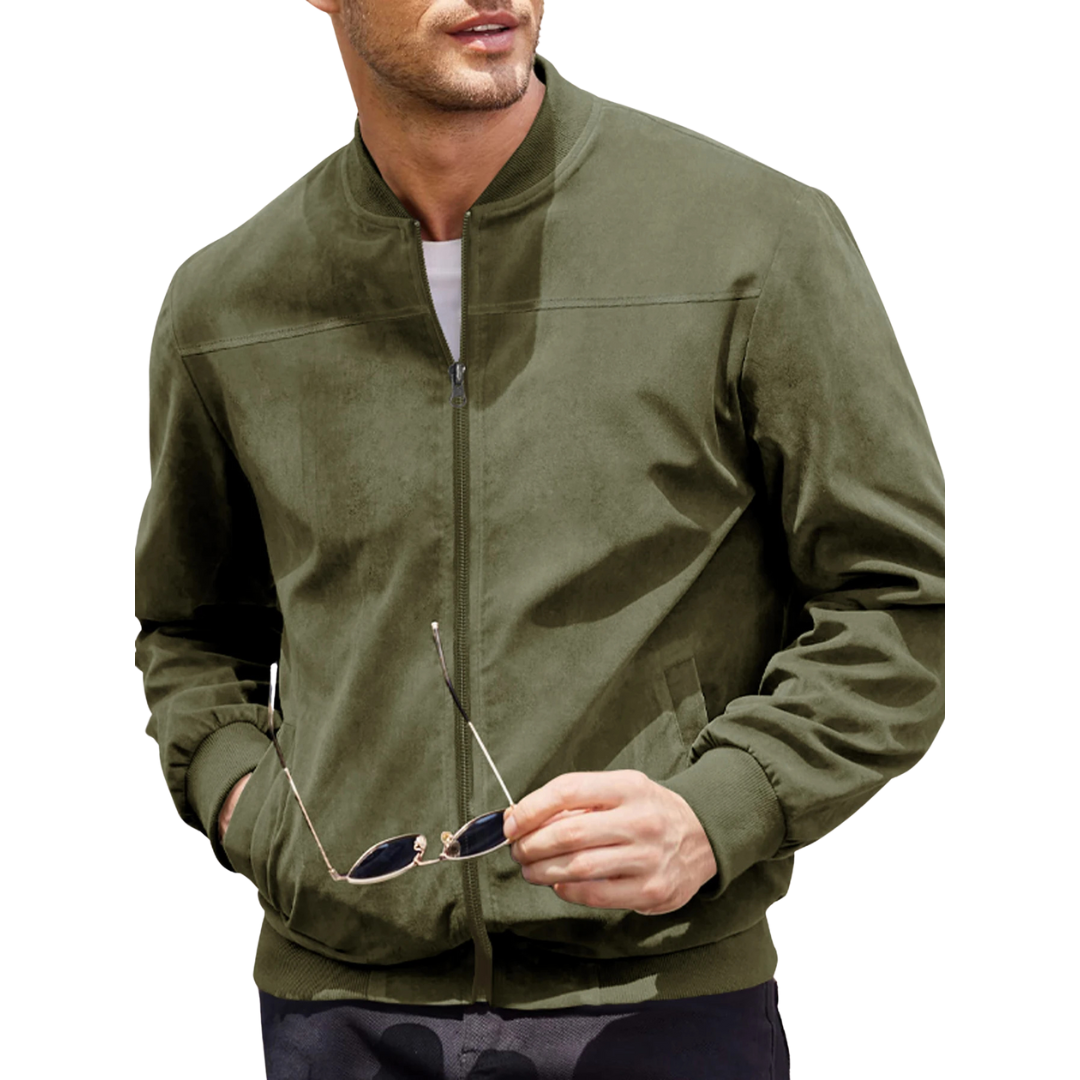 Veste mi-longue pour homme | Veste en velours avec fermeture éclair et aspect daim