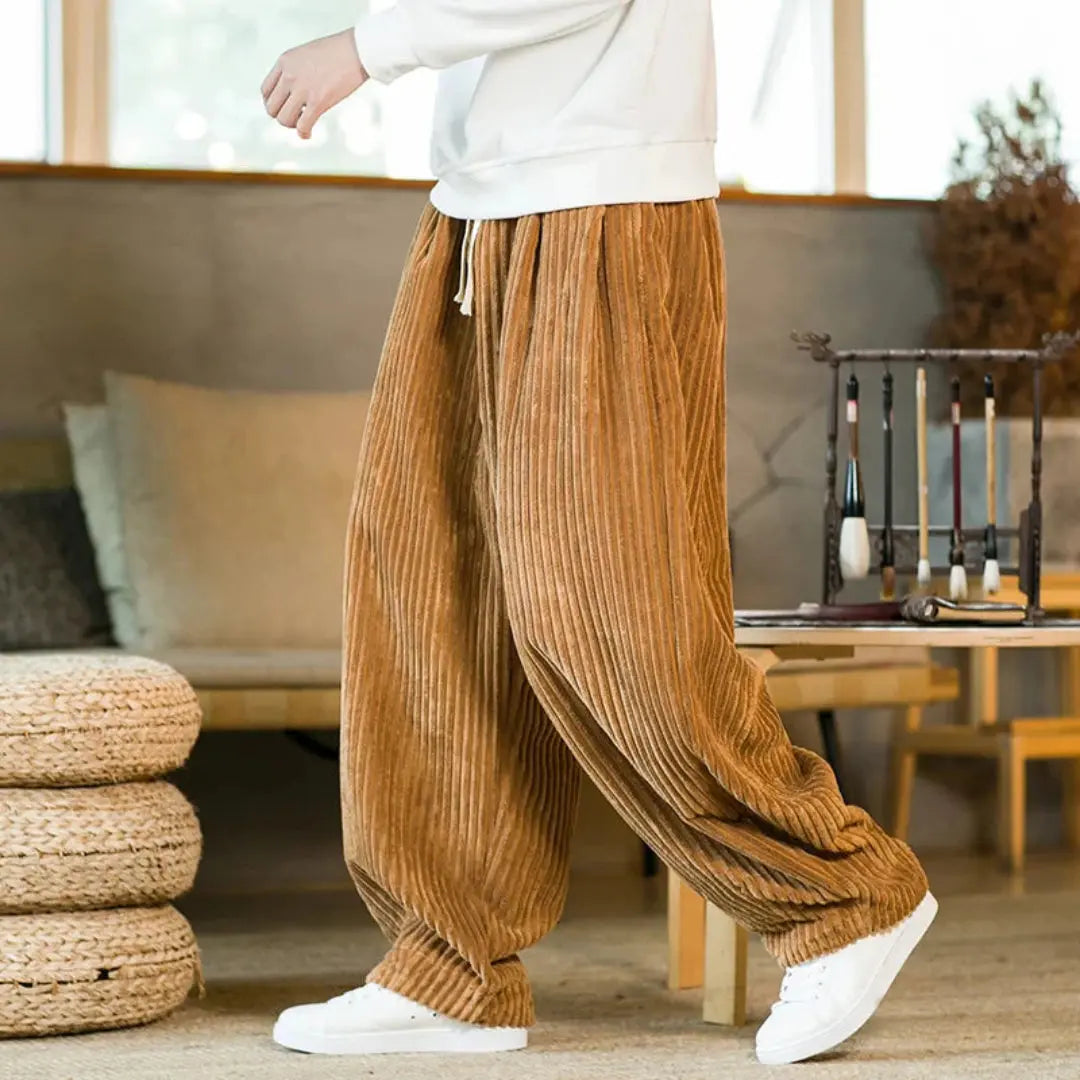 Pantalon pour homme | Pantalon ample en velours côtelé avec taille élastiquée