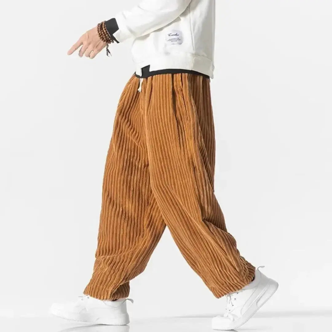Pantalon pour homme | Pantalon ample en velours côtelé avec taille élastiquée