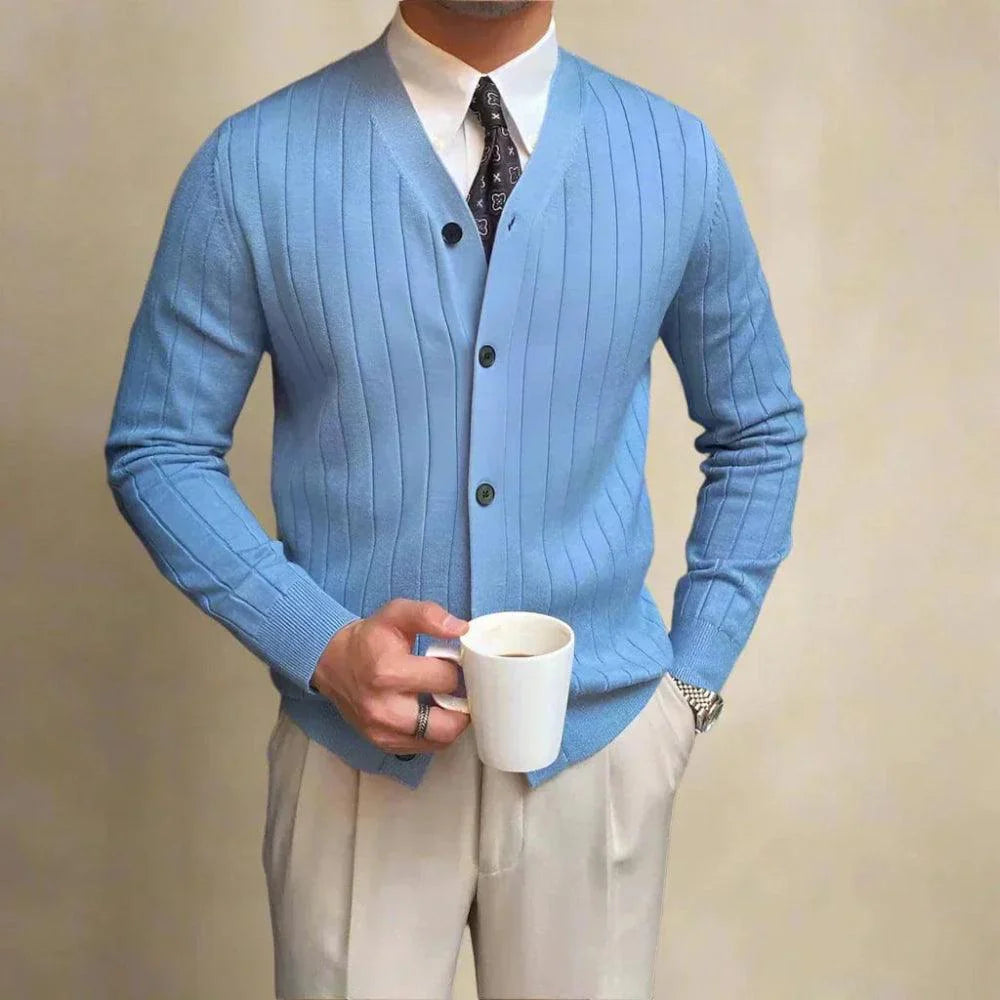 Herre cardigan | Strikket vest med striber