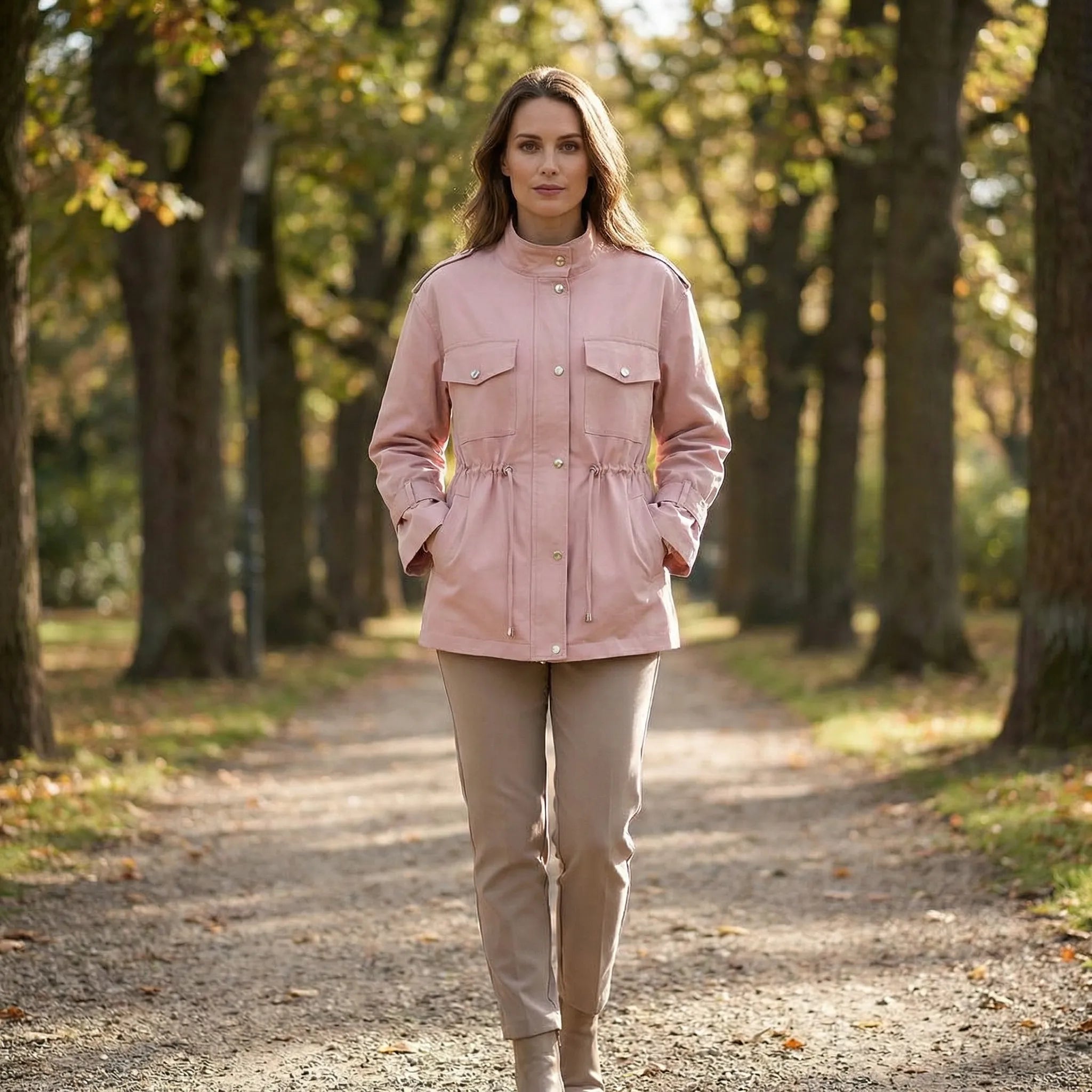 Jakke dame | Let vindjakke med taljesnor og lommer