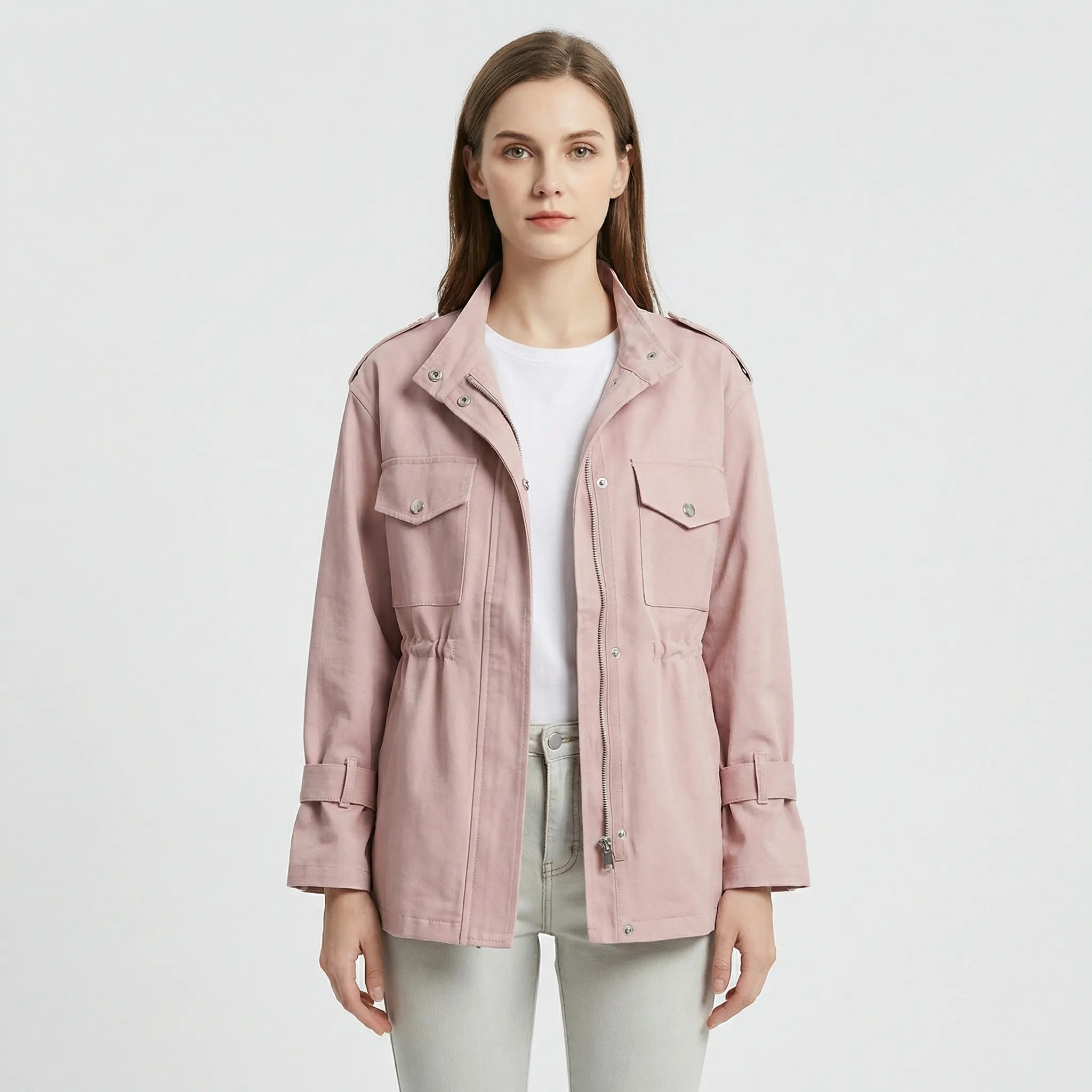 Jakke dame | Let vindjakke med taljesnor og lommer