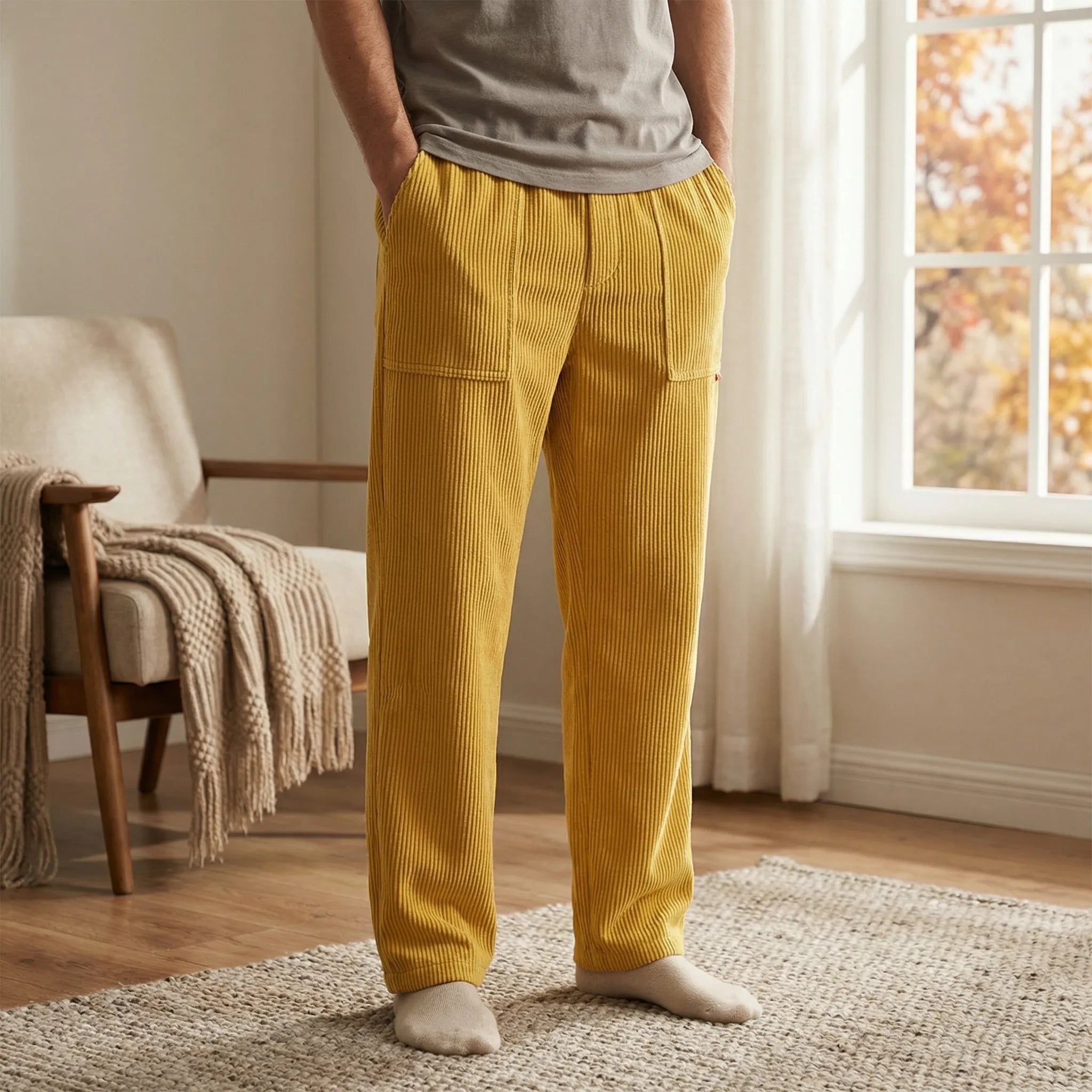 Joggingbukser til herrer | Ribfløjl sweatpants med elastiske kanter