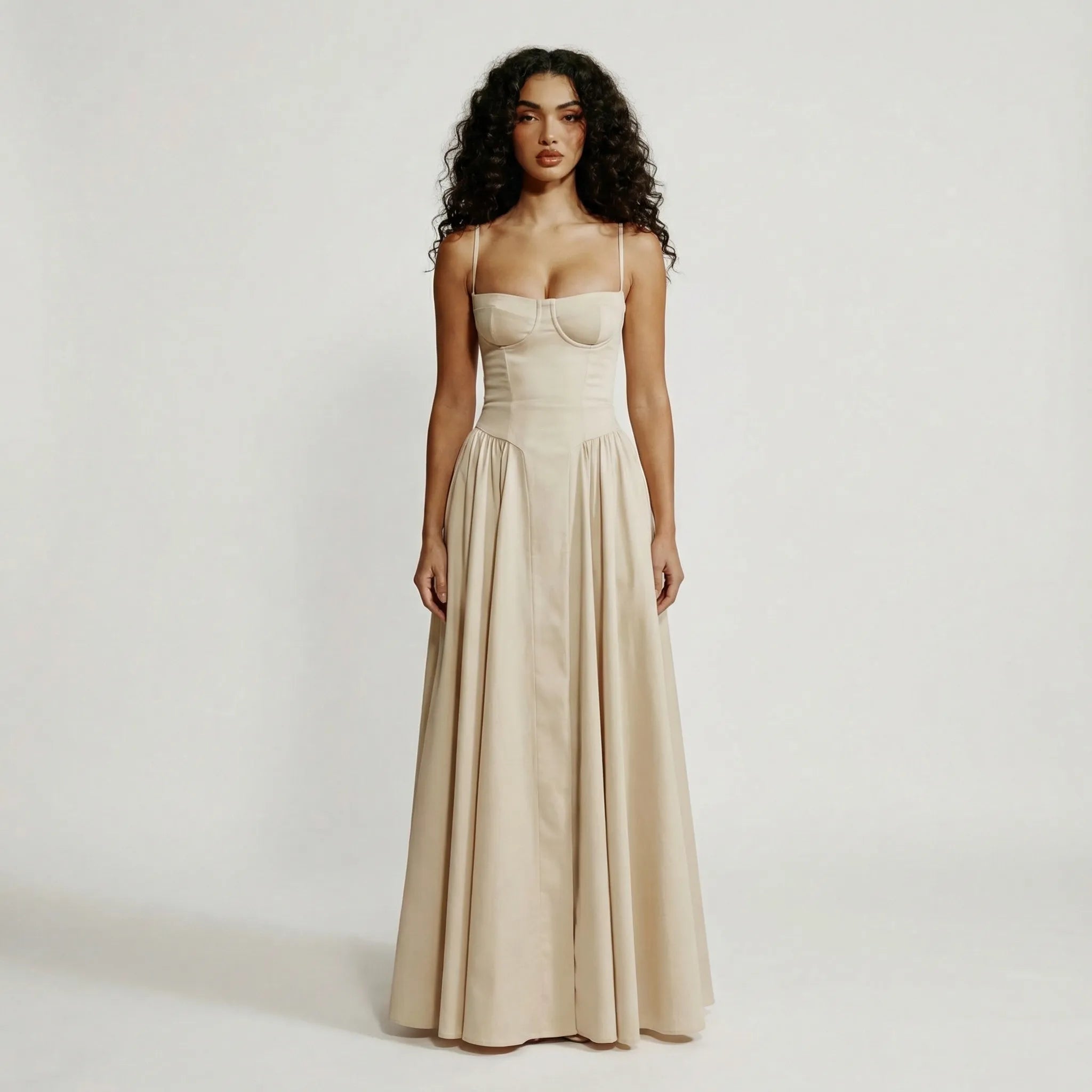 Kjole dame | Bustier midi sommerkjole med stropper