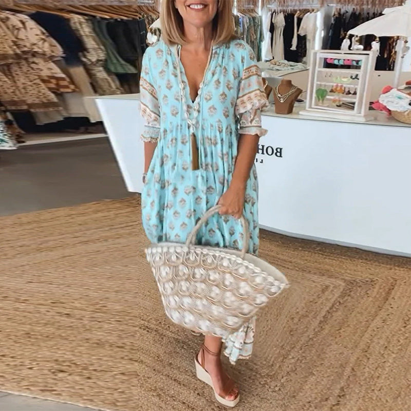 Kjole med V-hals dame | Løstsiddende pasform