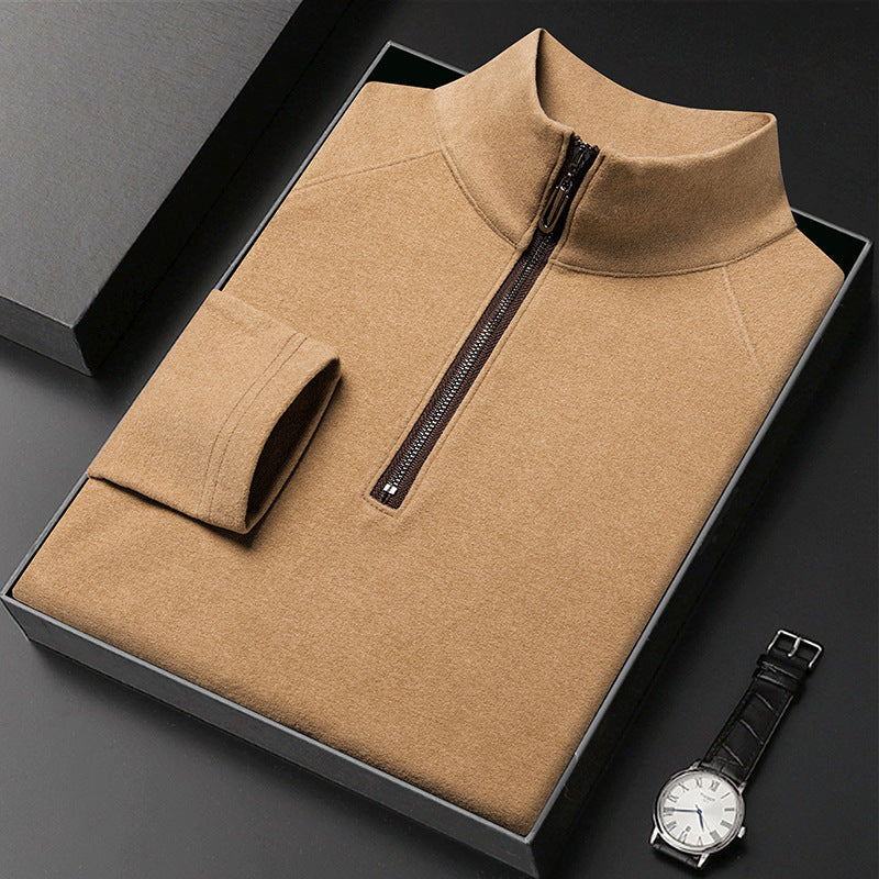 Herre striktrøje med kvart lynlås og høj krave