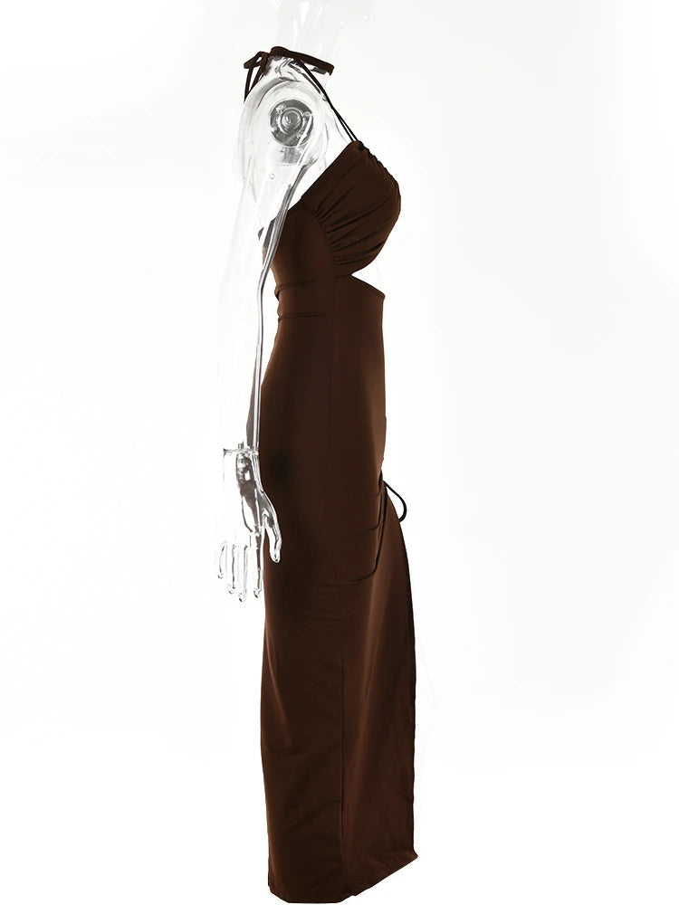 Robe longue pour femme | Robe d'été avec découpe, encolure dos nu et fente