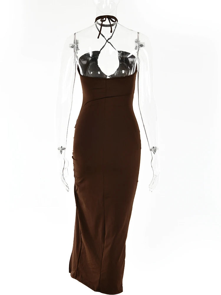 Robe longue pour femme | Robe d'été avec découpe, encolure dos nu et fente