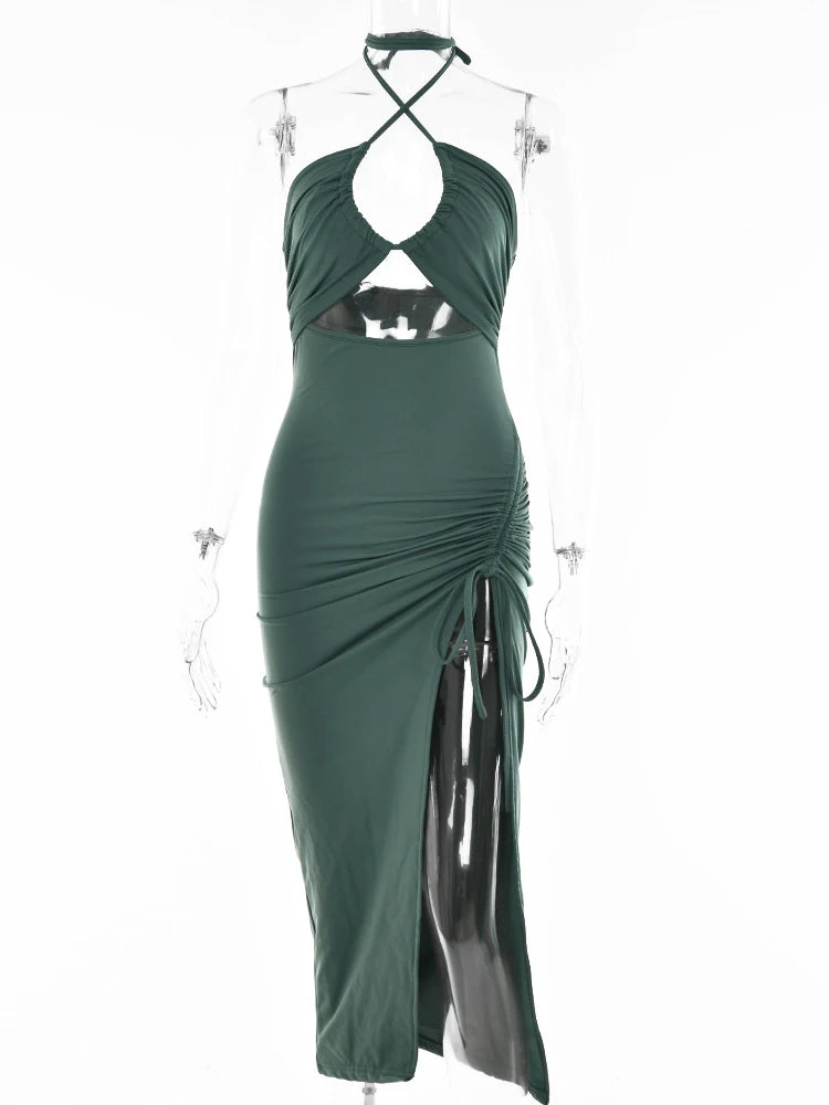 Robe longue pour femme | Robe d'été avec découpe, encolure dos nu et fente