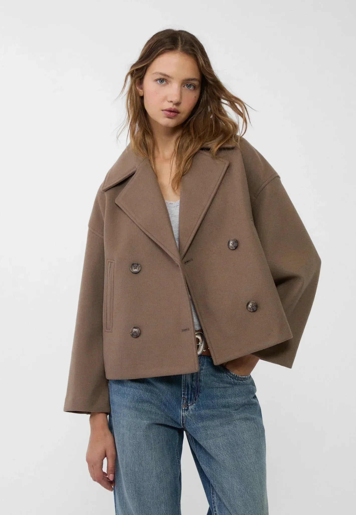 Veste mi-saison pour femme | Veste courte à double boutonnage et col