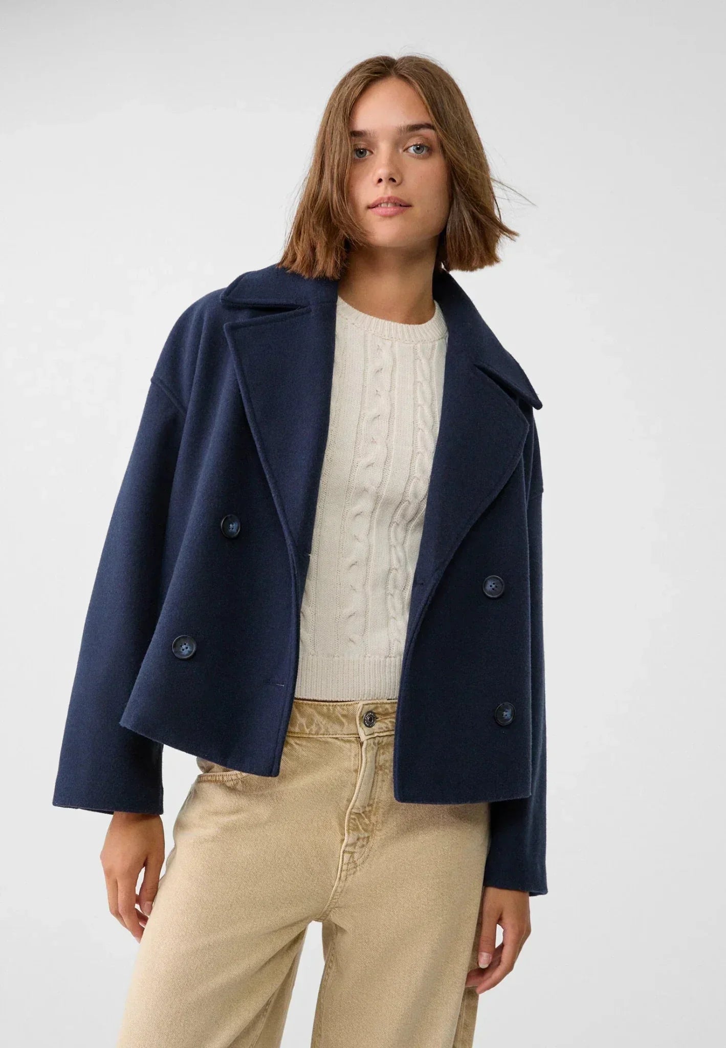 Veste mi-saison pour femme | Veste courte à double boutonnage et col
