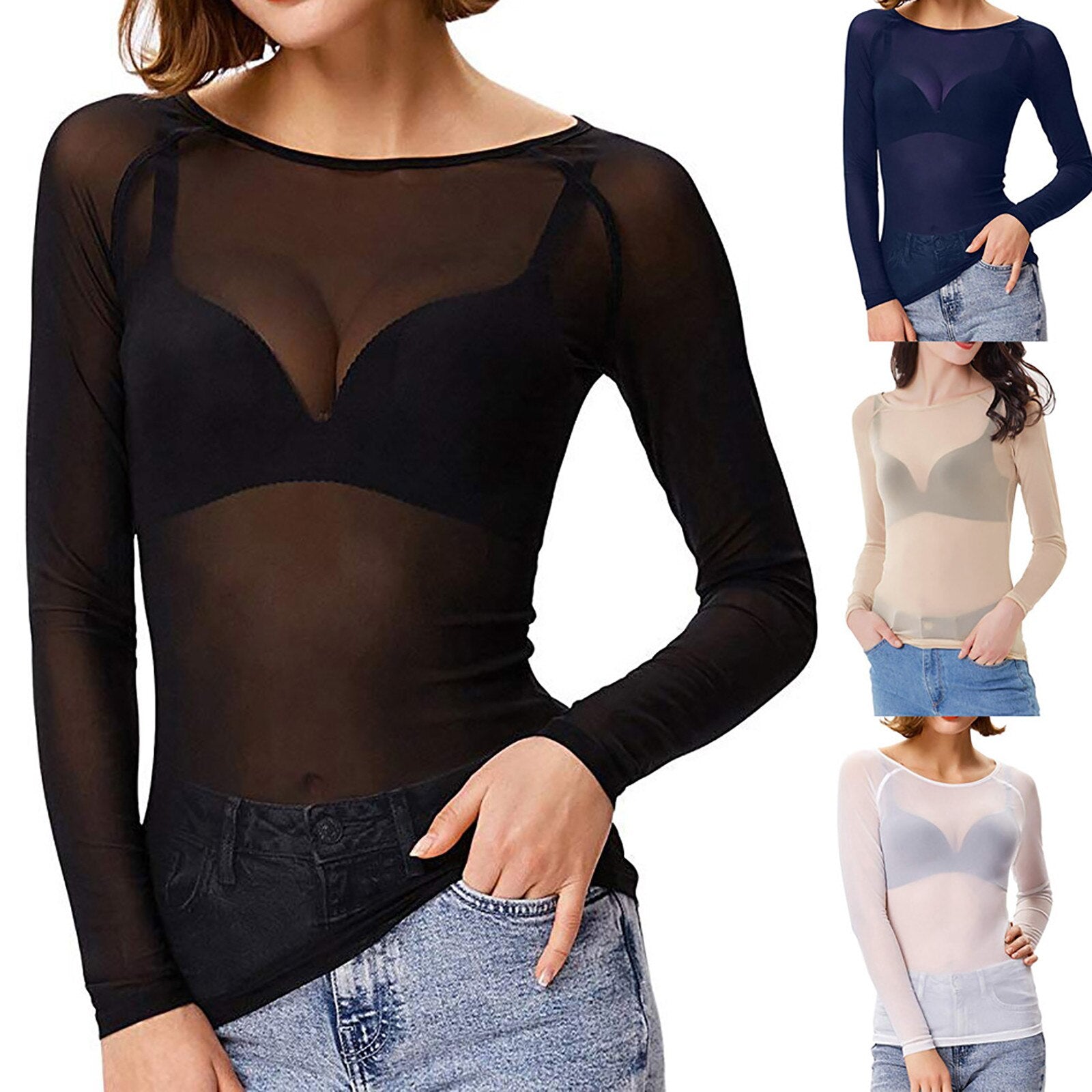 Haut en maille pour femme | Chemisier transparent à manches longues