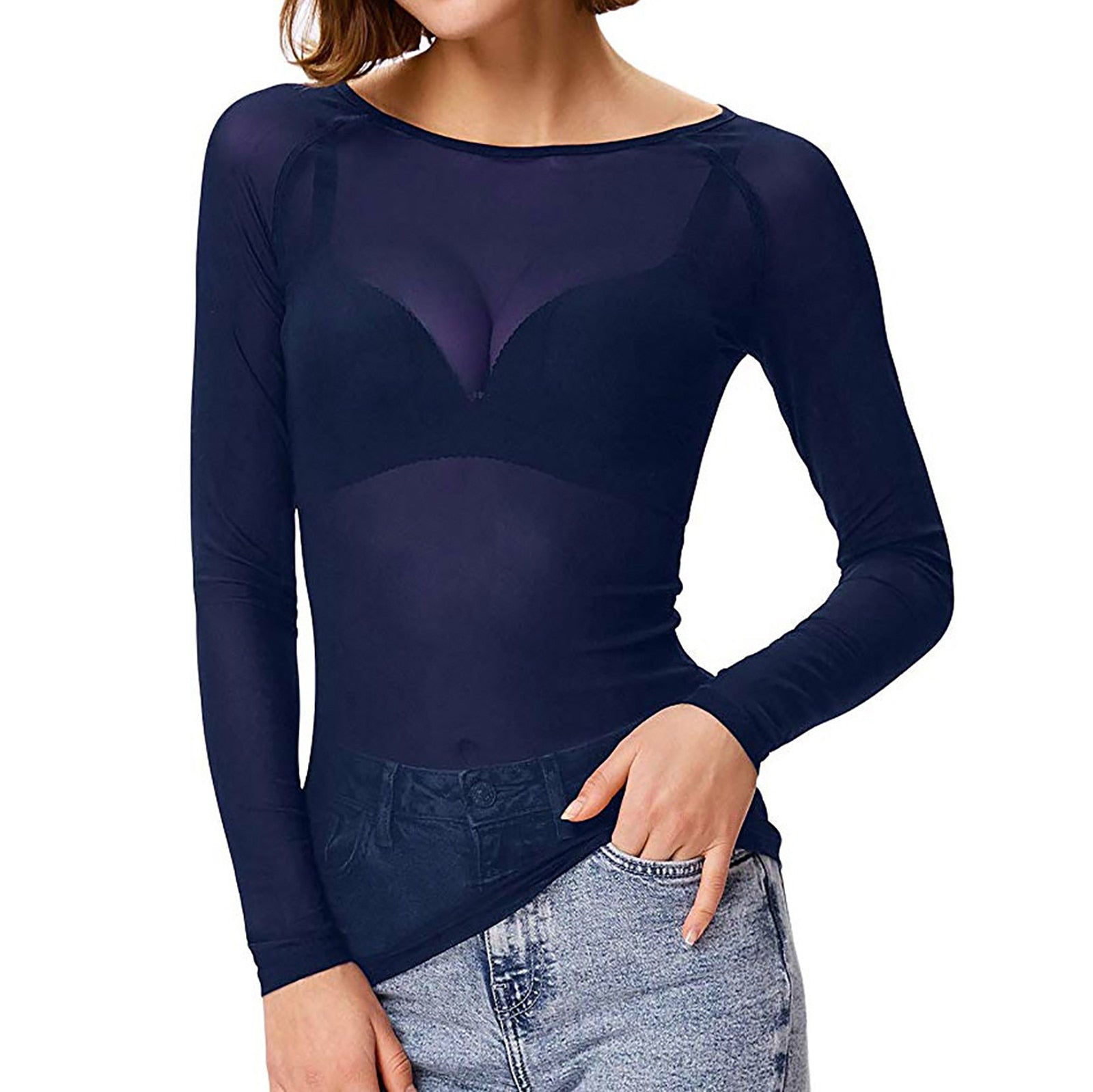 Haut en maille pour femme | Chemisier transparent à manches longues