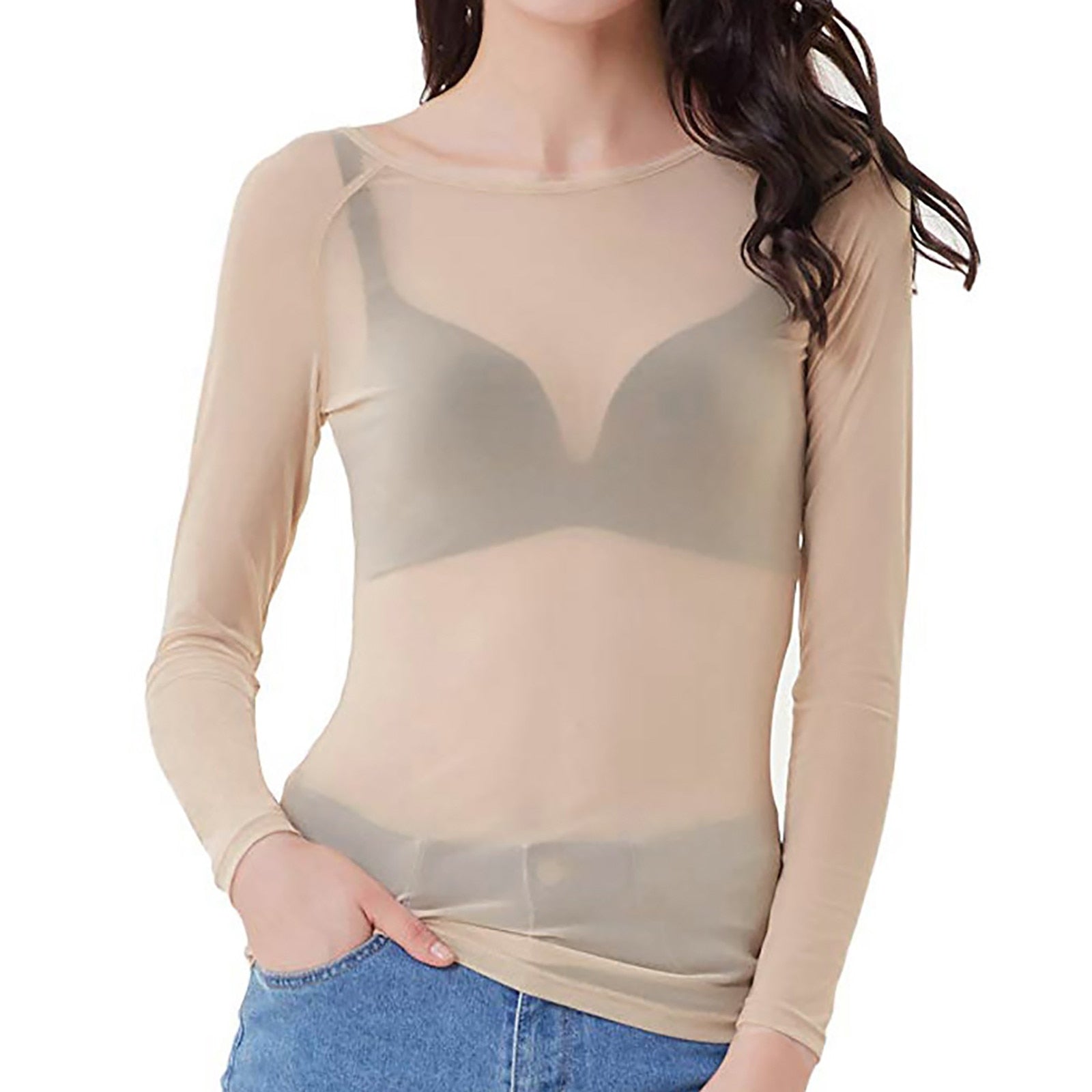 Haut en maille pour femme | Chemisier transparent à manches longues