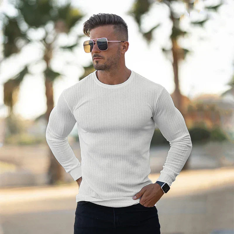 Slim Fit Langærmet Herrebluse – Ribbet & Stilren
