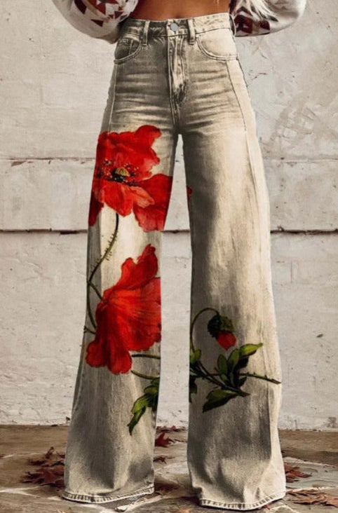 Damejeans med brede ben og høj talje