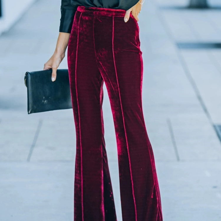 Dame flared bukser | Elegant velvet med høj talje