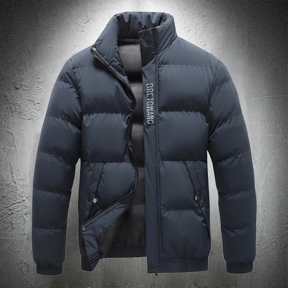 Herre lang pufferjakke – minimalistisk design