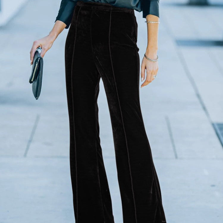 Dame flared bukser | Elegant velvet med høj talje