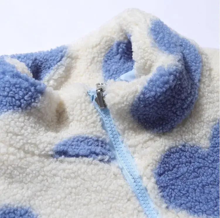 Dame jakke | Fleecejakke med lynlås og hjerteprint