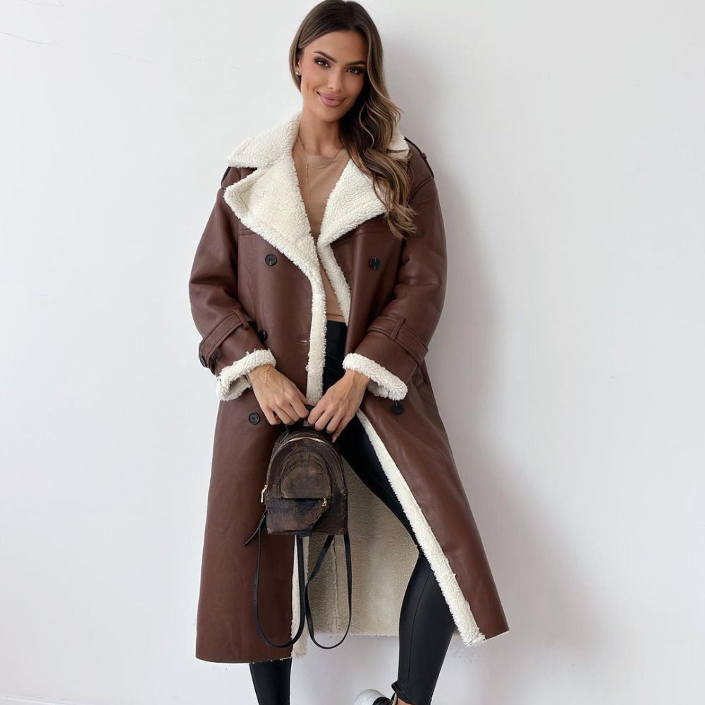 Dame frakke | Lang vinterfrakke med blødt for og elegant design