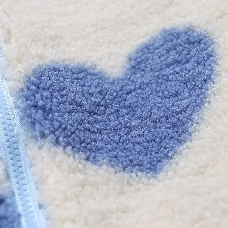 Dame jakke | Fleecejakke med lynlås og hjerteprint